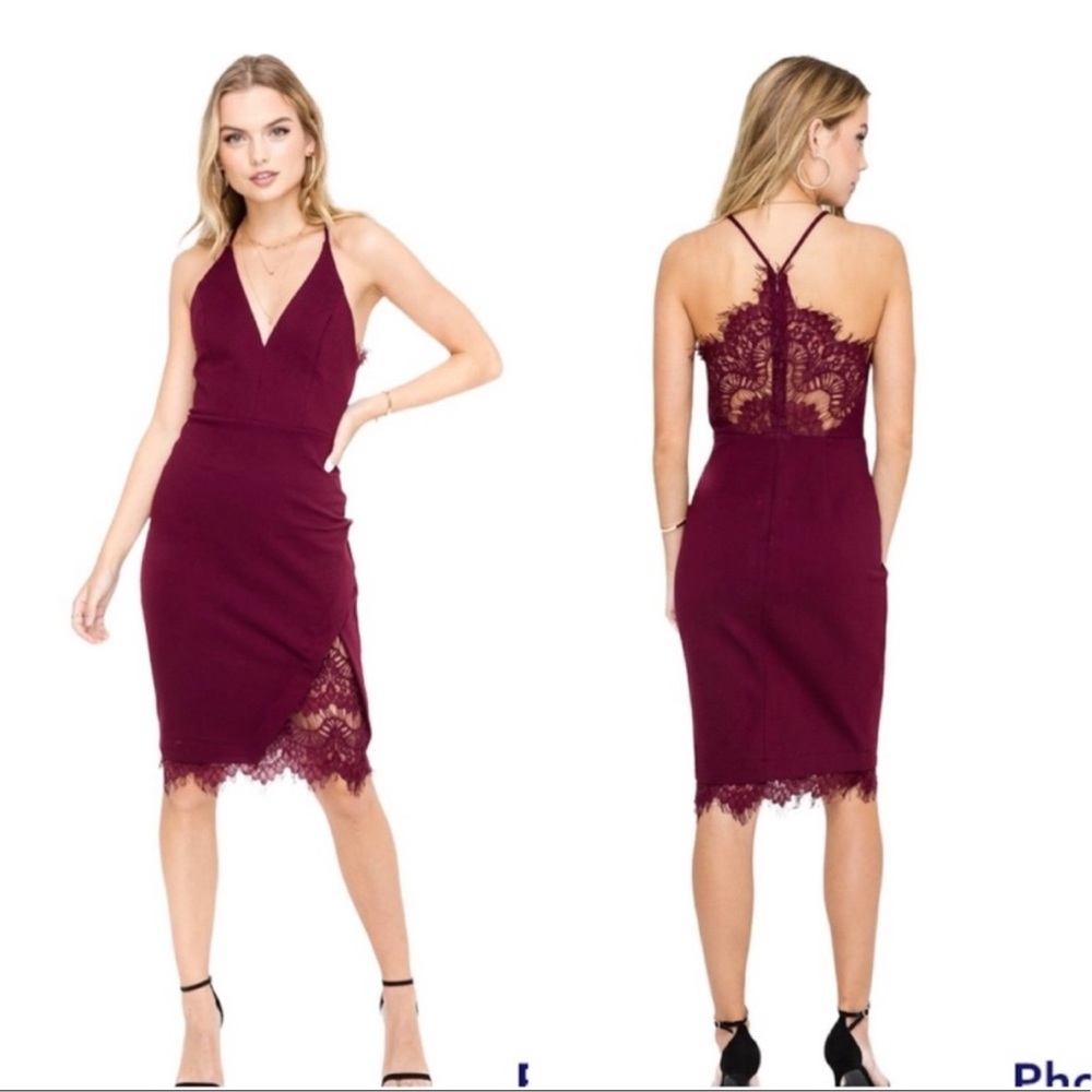 ASTR x revolve Peeking Lace Burgundy Purple Lace Dress Womens Size M Bodycon